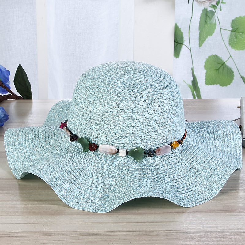 Hand-Woven Read Strange Stone Decorative Straw Hat Woman
