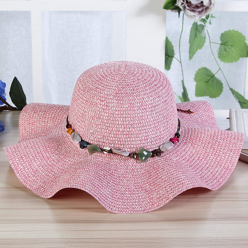 Hand-Woven Read Strange Stone Decorative Straw Hat Woman