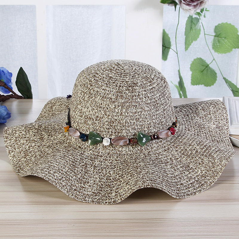 Hand-Woven Read Strange Stone Decorative Straw Hat Woman